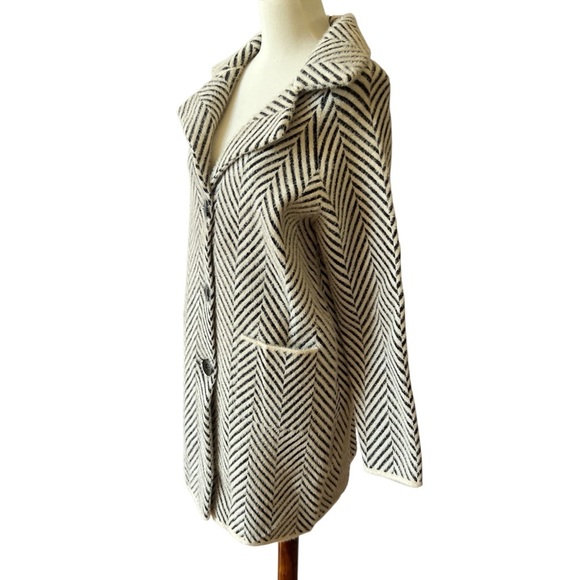 SISTERS COAT S CHEVRON STRIPE RELAXED MID LENGTH SIDE POCKETS FALL LUXURY CHIC - Picture 4 of 12